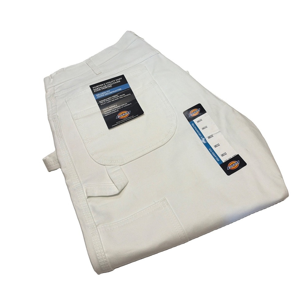NWT Dickies Professional Painters Pants Mens 36x32 White Cotton Utility Workwear